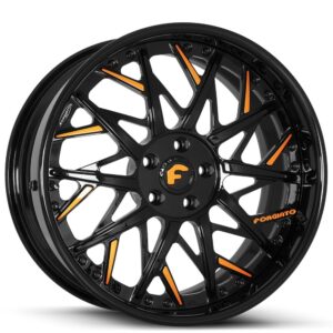 24" Forgiato Wheels Blocco Gloss Black with Mango Orange Accents Forged Rims