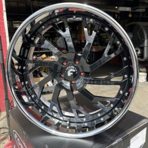 24" forgiato wheels sincro gloss black chrome lip 4 wheel and tire pkg